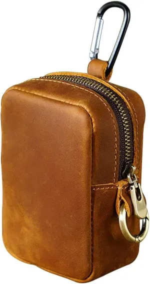 1 Pcs Leather Coin Pouch Keychain, Leather Mini Belt Bag,Coin Organizer, Change Holder, Leather zipper Pouch for Men & WomenOutdoor Running Sports Mini Storage Bag