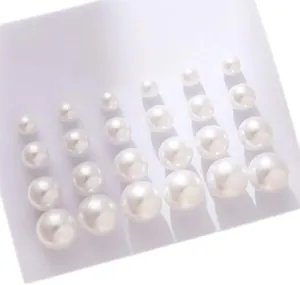 12 Pairs of Multi Size White Faux Pearl Earrings For Women  Fashion Jewelry Set