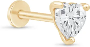 14K Gold Gemstone Heart Flat Back Earring CZ Stud Earring for Women Birthstone Threaded Earlobe Tragus Helix Piercing Jewelry 5mm Earring for Upper Ear Cartilage Piercings SINGLE STUD or PAIR