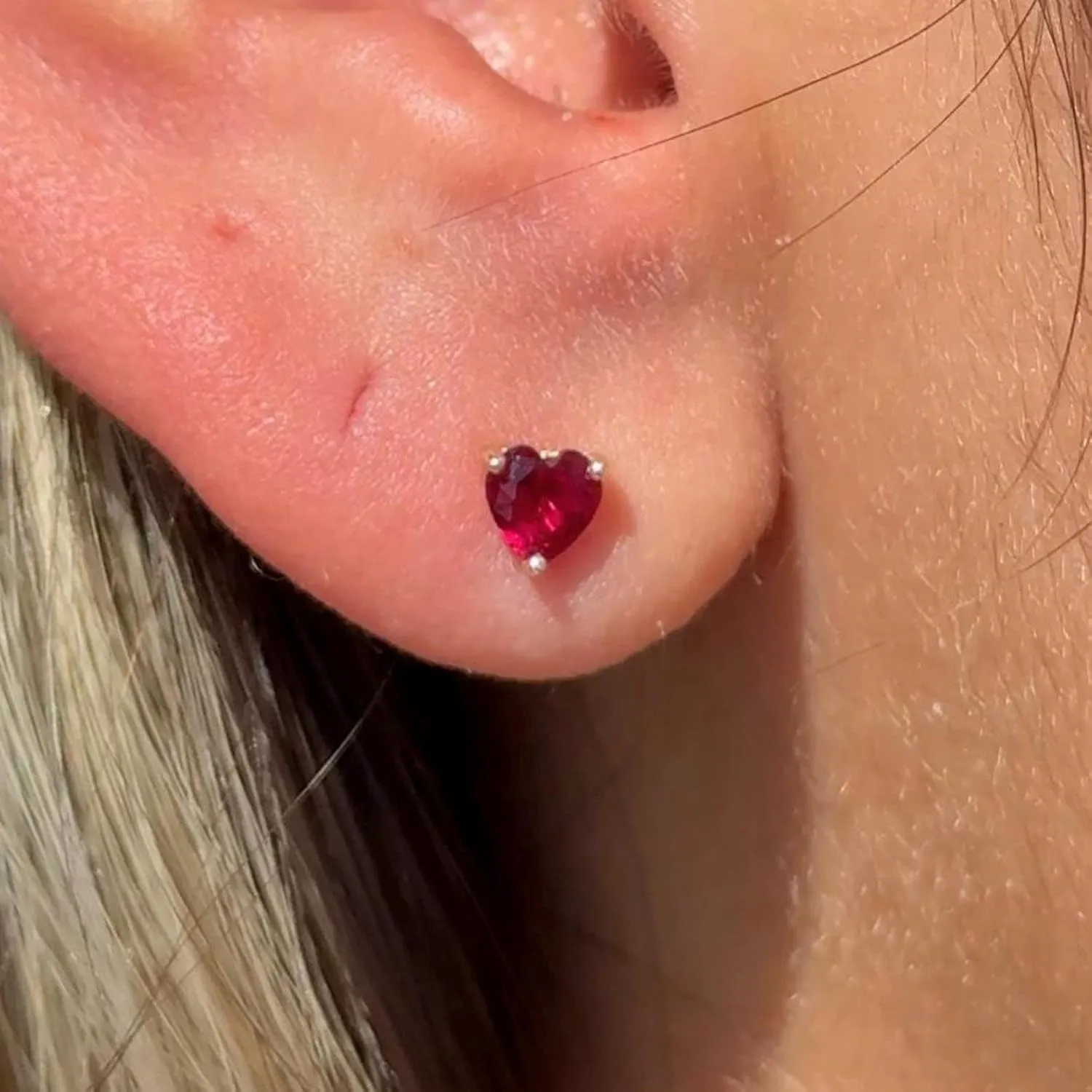 14K Gold Gemstone Heart Flat Back Earring CZ Stud Earring for Women Birthstone Threaded Earlobe Tragus Helix Piercing Jewelry 5mm Earring for Upper Ear Cartilage Piercings SINGLE STUD or PAIR