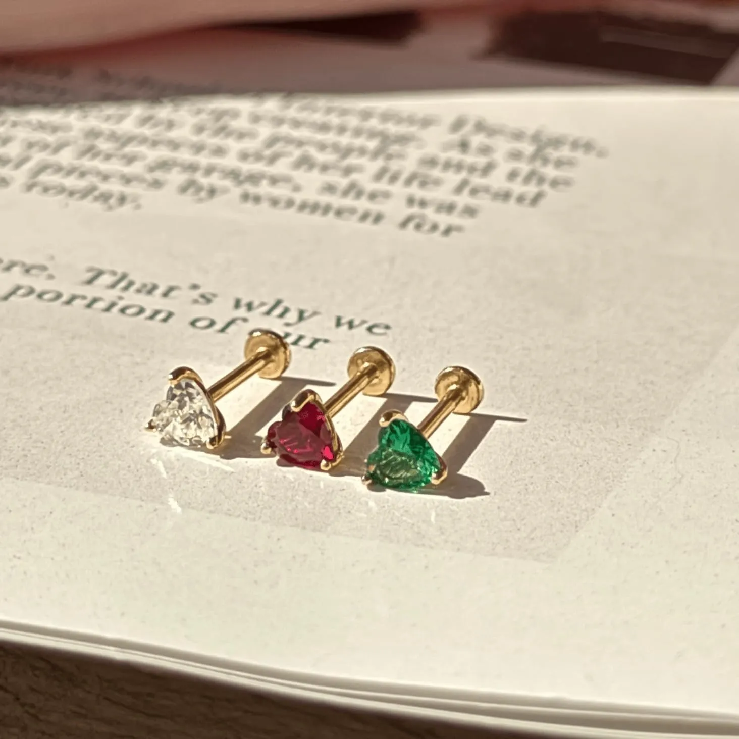 14K Gold Gemstone Heart Flat Back Earring CZ Stud Earring for Women Birthstone Threaded Earlobe Tragus Helix Piercing Jewelry 5mm Earring for Upper Ear Cartilage Piercings SINGLE STUD or PAIR