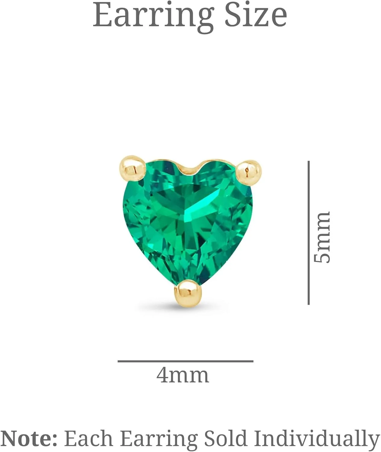 14K Gold Gemstone Heart Flat Back Earring CZ Stud Earring for Women Birthstone Threaded Earlobe Tragus Helix Piercing Jewelry 5mm Earring for Upper Ear Cartilage Piercings SINGLE STUD or PAIR