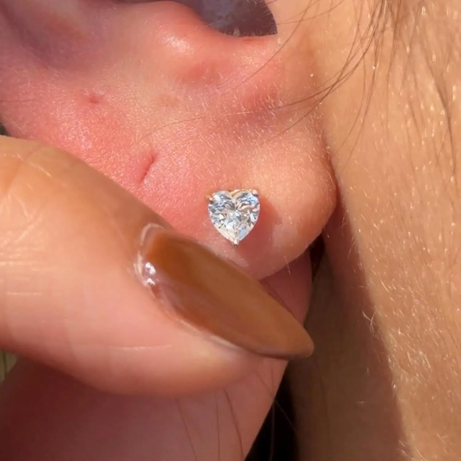 14K Gold Gemstone Heart Flat Back Earring CZ Stud Earring for Women Birthstone Threaded Earlobe Tragus Helix Piercing Jewelry 5mm Earring for Upper Ear Cartilage Piercings SINGLE STUD or PAIR