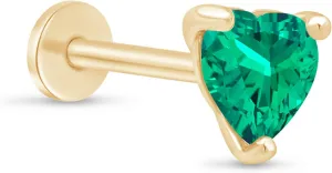 14K Gold Gemstone Heart Flat Back Earring CZ Stud Earring for Women Birthstone Threaded Earlobe Tragus Helix Piercing Jewelry 5mm Earring for Upper Ear Cartilage Piercings SINGLE STUD or PAIR