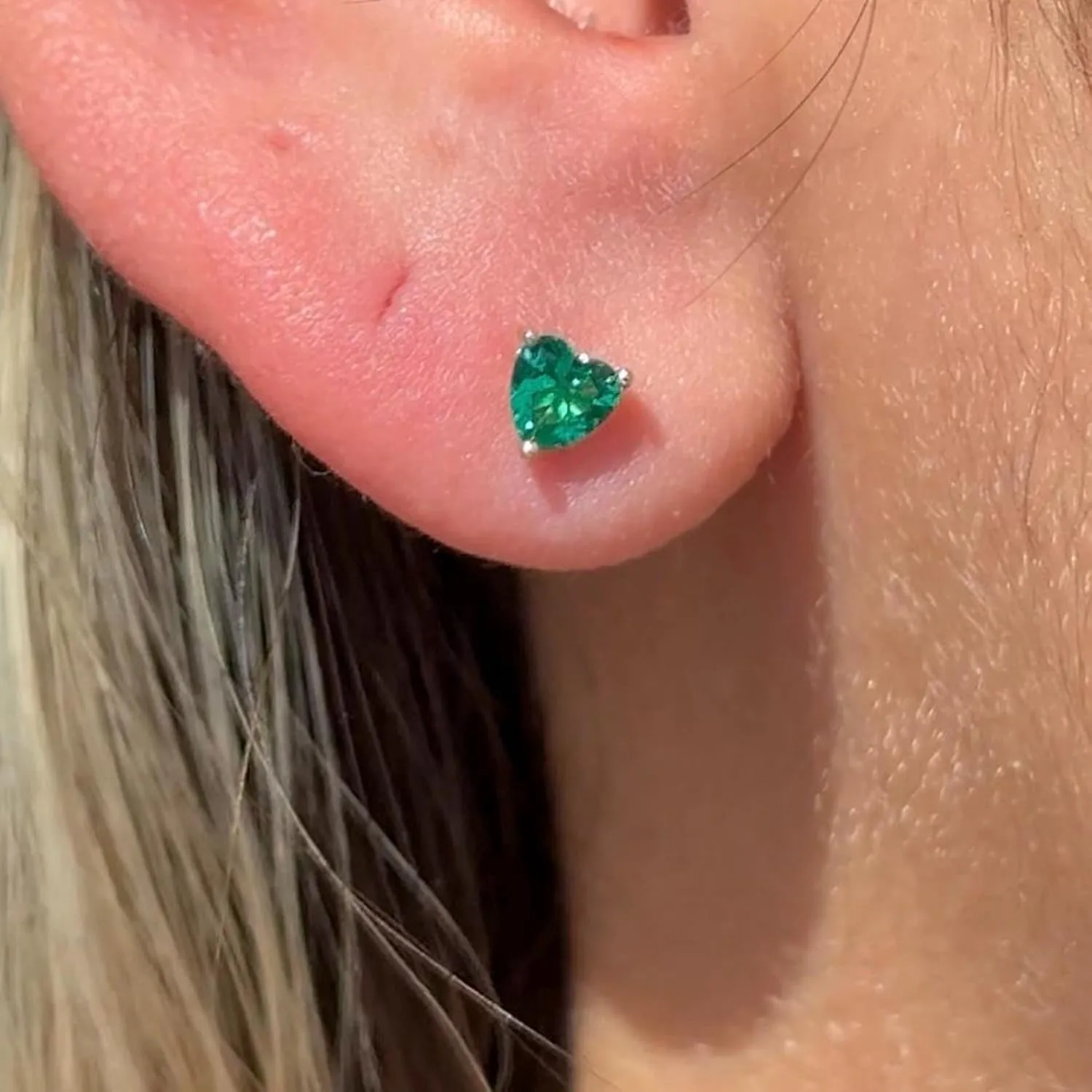 14K Gold Gemstone Heart Flat Back Earring CZ Stud Earring for Women Birthstone Threaded Earlobe Tragus Helix Piercing Jewelry 5mm Earring for Upper Ear Cartilage Piercings SINGLE STUD or PAIR