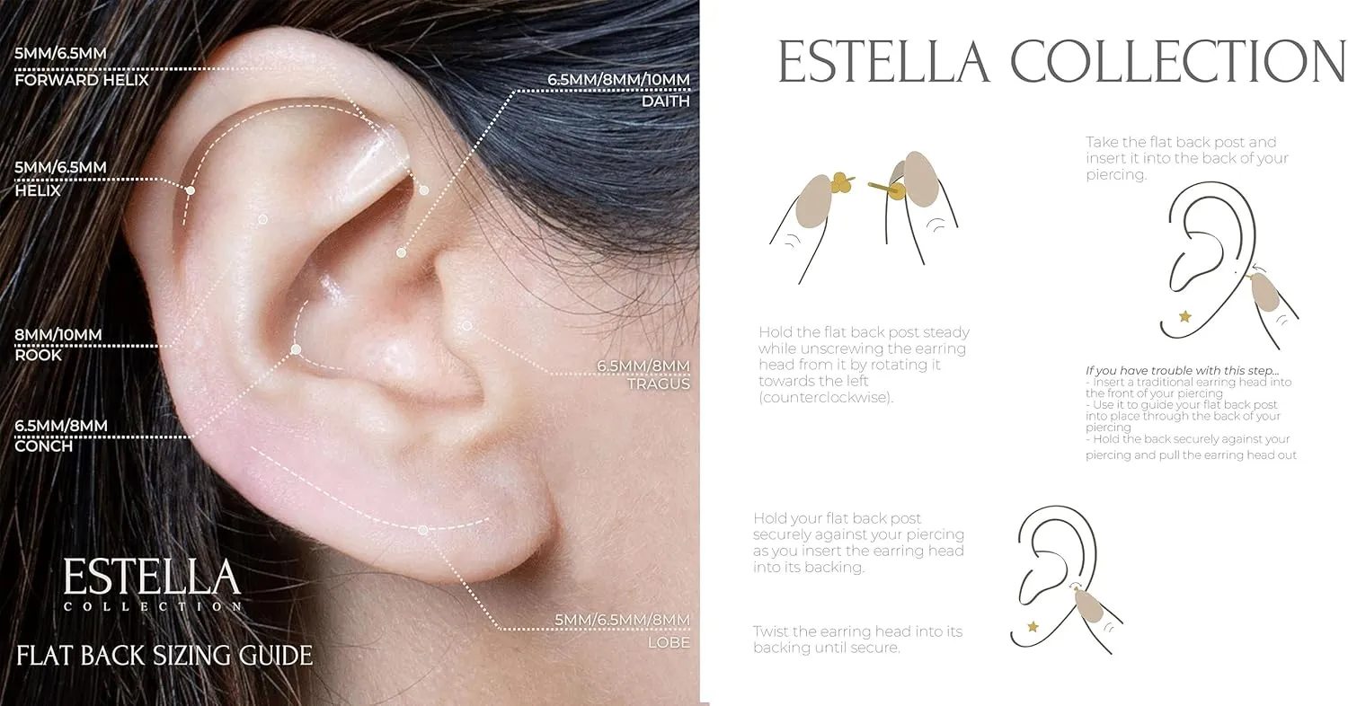 14K Gold Gemstone Heart Flat Back Earring CZ Stud Earring for Women Birthstone Threaded Earlobe Tragus Helix Piercing Jewelry 5mm Earring for Upper Ear Cartilage Piercings SINGLE STUD or PAIR