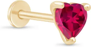 14K Gold Gemstone Heart Flat Back Earring CZ Stud Earring for Women Birthstone Threaded Earlobe Tragus Helix Piercing Jewelry 5mm Earring for Upper Ear Cartilage Piercings SINGLE STUD or PAIR