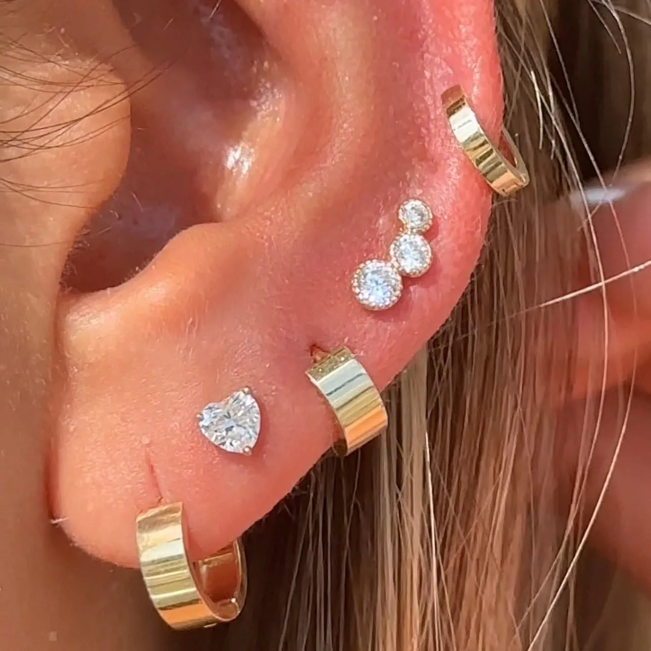 14K Gold Gemstone Heart Flat Back Earring CZ Stud Earring for Women Birthstone Threaded Earlobe Tragus Helix Piercing Jewelry 5mm Earring for Upper Ear Cartilage Piercings SINGLE STUD or PAIR