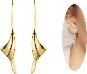 14K Gold Hoop Earrings for Women, Hypoallergenic Spiral Threader Gold Plated Dangle Earrings Fashion JewelryGift for Women