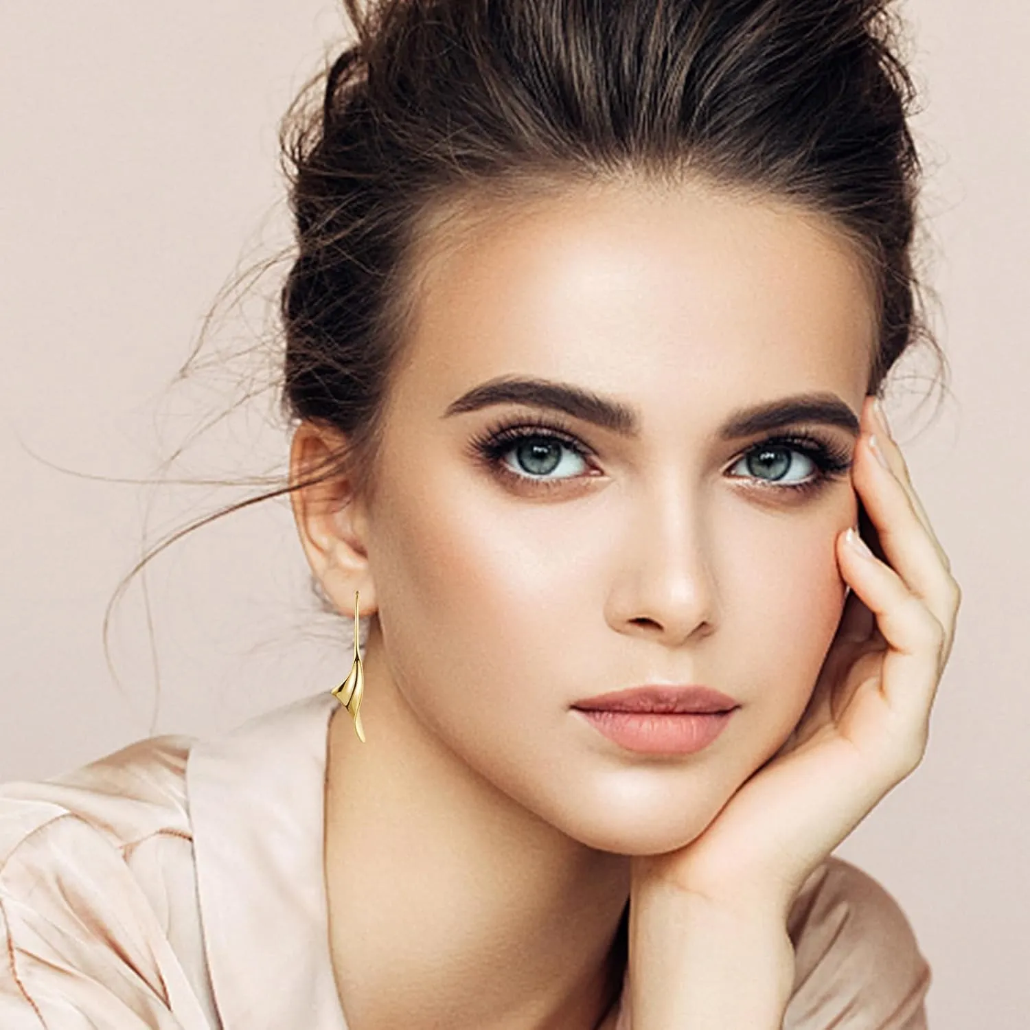 14K Gold Hoop Earrings for Women, Hypoallergenic Spiral Threader Gold Plated Dangle Earrings Fashion JewelryGift for Women