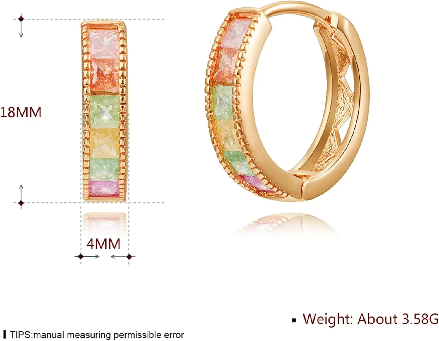 14K Gold Plated Cubic Zirconia Hoop Earrings,Three Row Diamon | Arrows | Double Row of Diamonds Huggie Earrings for Women