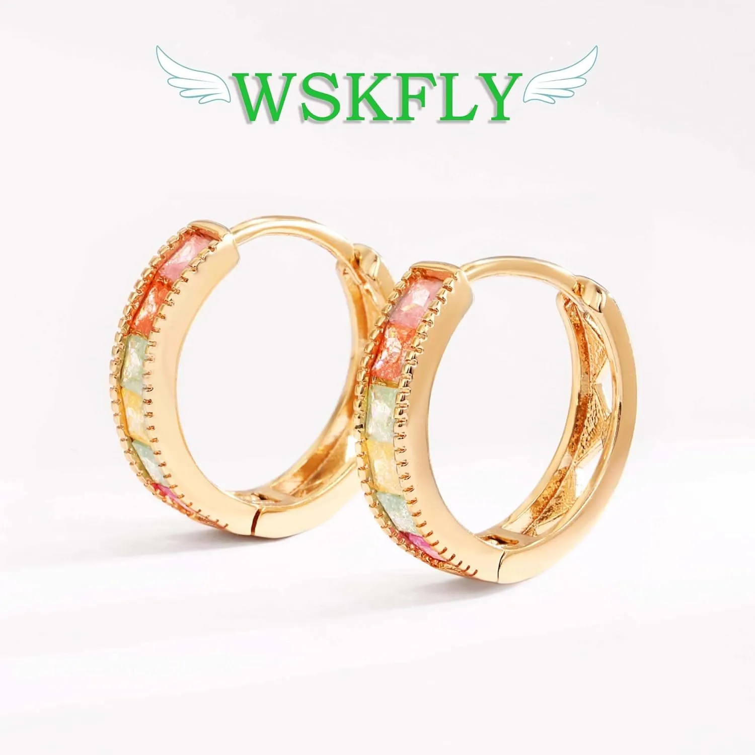 14K Gold Plated Cubic Zirconia Hoop Earrings,Three Row Diamon | Arrows | Double Row of Diamonds Huggie Earrings for Women