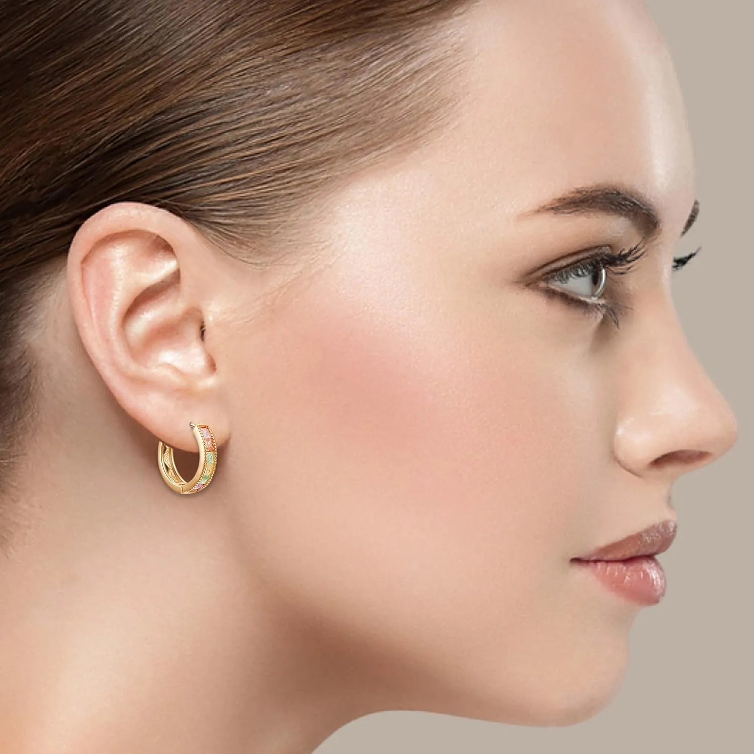 14K Gold Plated Cubic Zirconia Hoop Earrings,Three Row Diamon | Arrows | Double Row of Diamonds Huggie Earrings for Women