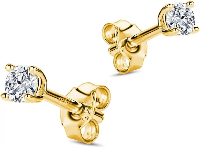 18K Gold Plated/ 925 Sterling Silver Earrings for Women Moissanite Lab Diamonds 0.20ct 4-Prong Studs Hypoallergenic Earrings for Men/Women, Ear Piercing Woman's Jewelry Delivered in Jewelry Box