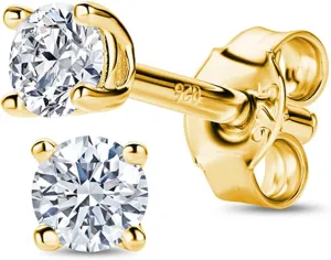18K Gold Plated/ 925 Sterling Silver Earrings for Women Moissanite Lab Diamonds 0.20ct 4-Prong Studs Hypoallergenic Earrings for Men/Women, Ear Piercing Woman's Jewelry Delivered in Jewelry Box
