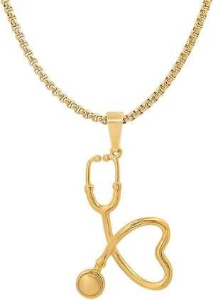 18K Gold Plated Stainless Steel Stethoscope Pendant Necklace
