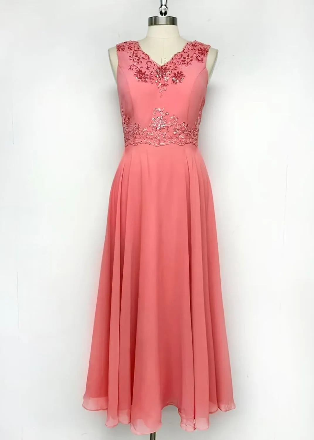 2 Piece Mother of The Bride Dresses Tea Length with Jacket Chiffon Lace Appliques Formal Evening Dress for Wedding