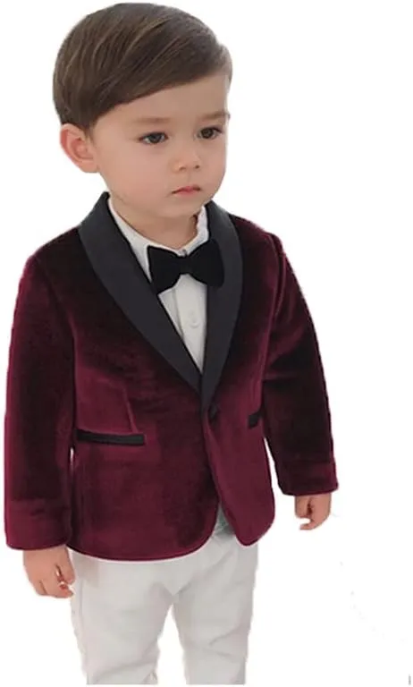 2024 Little Boy Velvet Toddler Blazers for Boy Children Kids Shawl Lapel Jacket STTZJK001