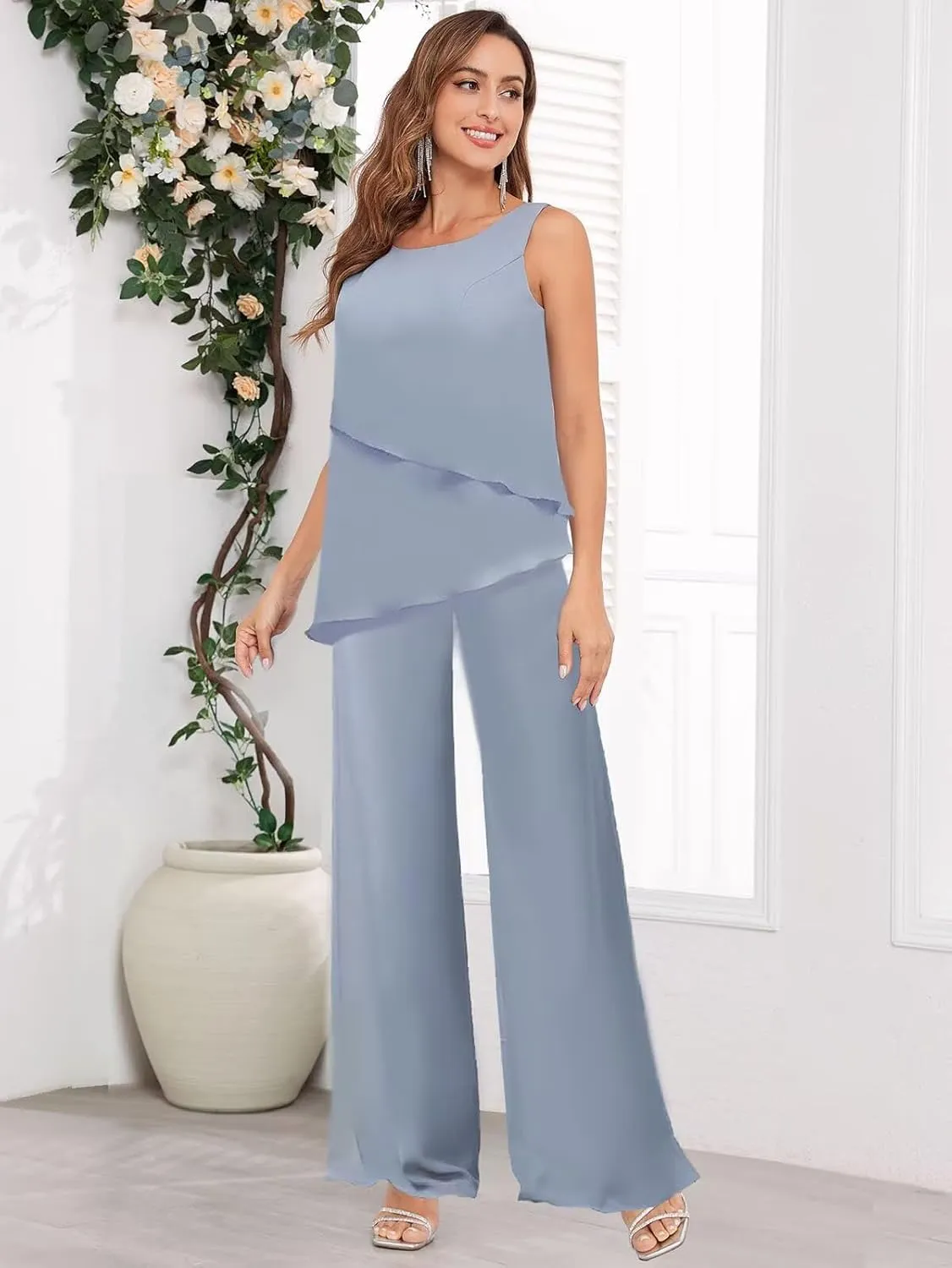 3 Piece Mother of The Bride Pant Suits for Wedding Chiffon Jackets Formal Pantsuits for Women Dressy
