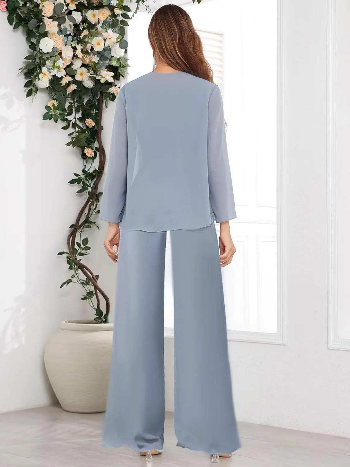 3 Piece Mother of The Bride Pant Suits for Wedding Chiffon Jackets Formal Pantsuits for Women Dressy