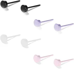 4 Pairs Flat Back Earrings Set Hypoallergenic 3/6mm Ceramic Black/Multicolor Stud Earrings Dainty Small Dot Cartilage Earrings Tragus Piercing Jewelry for Women Men Minimalist