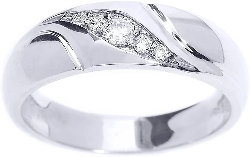 .925 Sterling Silver 1/7 Cttw Diamond Graduated 5-Stone Swirl Set Wedding Band (J-K Color, I1-I2 Clarity) - Size 10