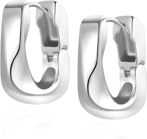 925 Sterling Silver Hoop Earrings for Women, Hypoallergenic 14K Gold Plated Small Chunky Square Huggie Hoops, Geometric Minimalist Jewelry Gifts