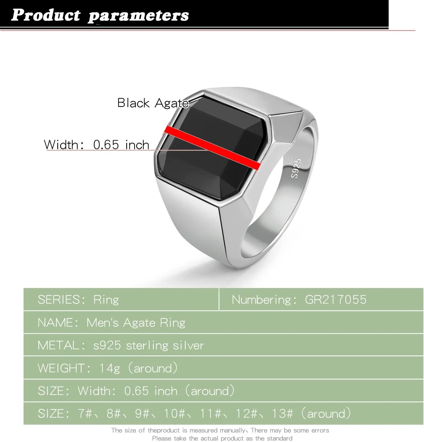 925 Sterling Silver Men Black Onyx Ring Square Circular Agate Signet Ring For Woman Index Finger Ring Sizes 6 to 13 For Band Mans Jewelry Gift For Him