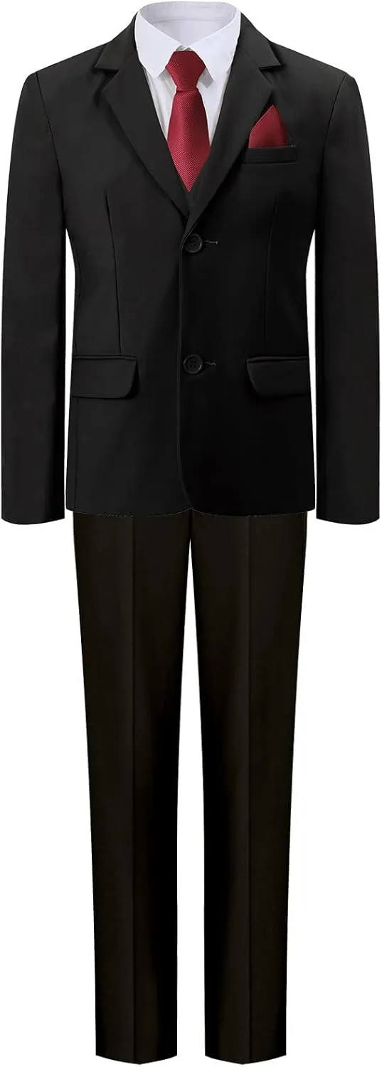 A&J DESIGN Boys 7-Piece Formal Suit Ring Bearer Outfit with Dress Shirt, Jacket, Vest, Pants, Tie, Bowtie and Pocket Square