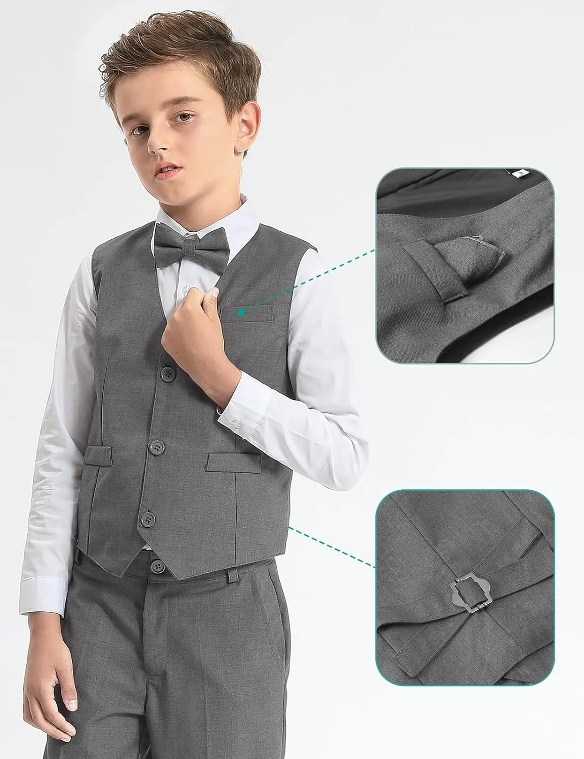 A&J DESIGN Boys 7-Piece Formal Suit Ring Bearer Outfit with Dress Shirt, Jacket, Vest, Pants, Tie, Bowtie and Pocket Square