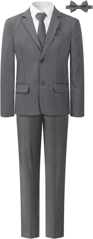 A&J DESIGN Boys 7-Piece Formal Suit Ring Bearer Outfit with Dress Shirt, Jacket, Vest, Pants, Tie, Bowtie and Pocket Square
