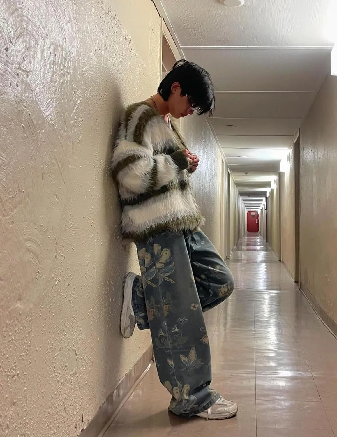 Aelfric Eden Plant Flower Print Baggy Jeans Men Harajuku Wide Leg Jeans Y2k Hip Hop Boyfriend Denim Pants