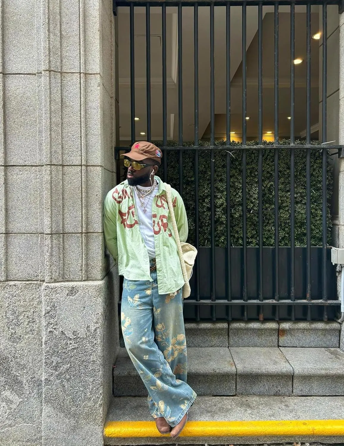Aelfric Eden Plant Flower Print Baggy Jeans Men Harajuku Wide Leg Jeans Y2k Hip Hop Boyfriend Denim Pants