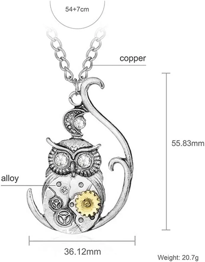 AILUOR Steampunk Gear Pendant Necklace, Punk Vintage Gothic Love Heart Owl Butterfly Bee Insect Chain Sweater Pendant Necklace Jewelry for Women