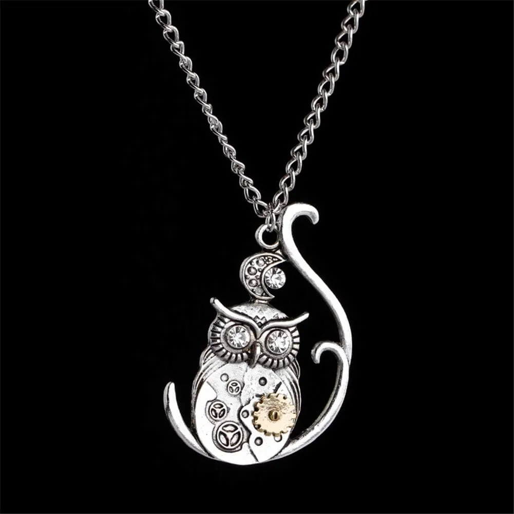 AILUOR Steampunk Gear Pendant Necklace, Punk Vintage Gothic Love Heart Owl Butterfly Bee Insect Chain Sweater Pendant Necklace Jewelry for Women