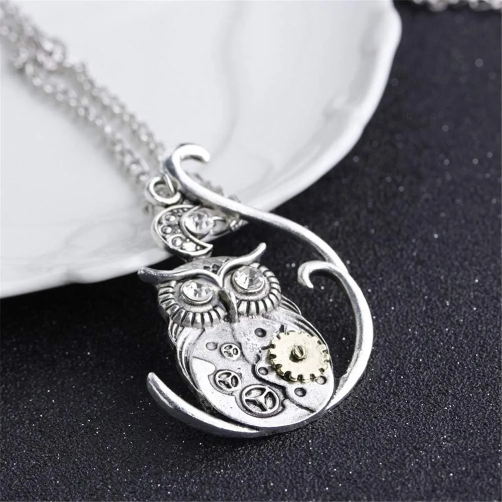 AILUOR Steampunk Gear Pendant Necklace, Punk Vintage Gothic Love Heart Owl Butterfly Bee Insect Chain Sweater Pendant Necklace Jewelry for Women