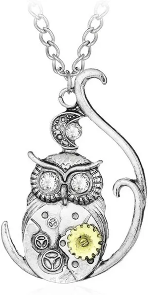 AILUOR Steampunk Gear Pendant Necklace, Punk Vintage Gothic Love Heart Owl Butterfly Bee Insect Chain Sweater Pendant Necklace Jewelry for Women