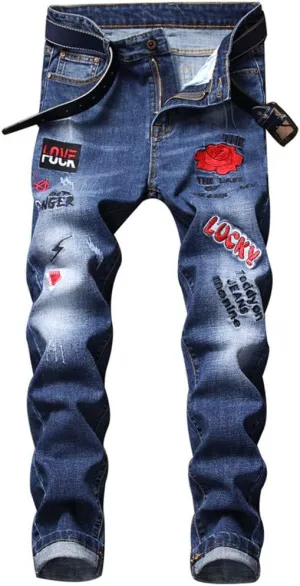 AITITIA Men's Ripped Regular Fit Jeans