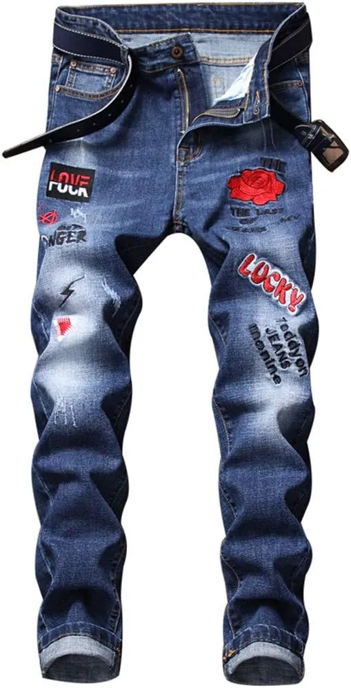 AITITIA Men's Ripped Regular Fit Jeans