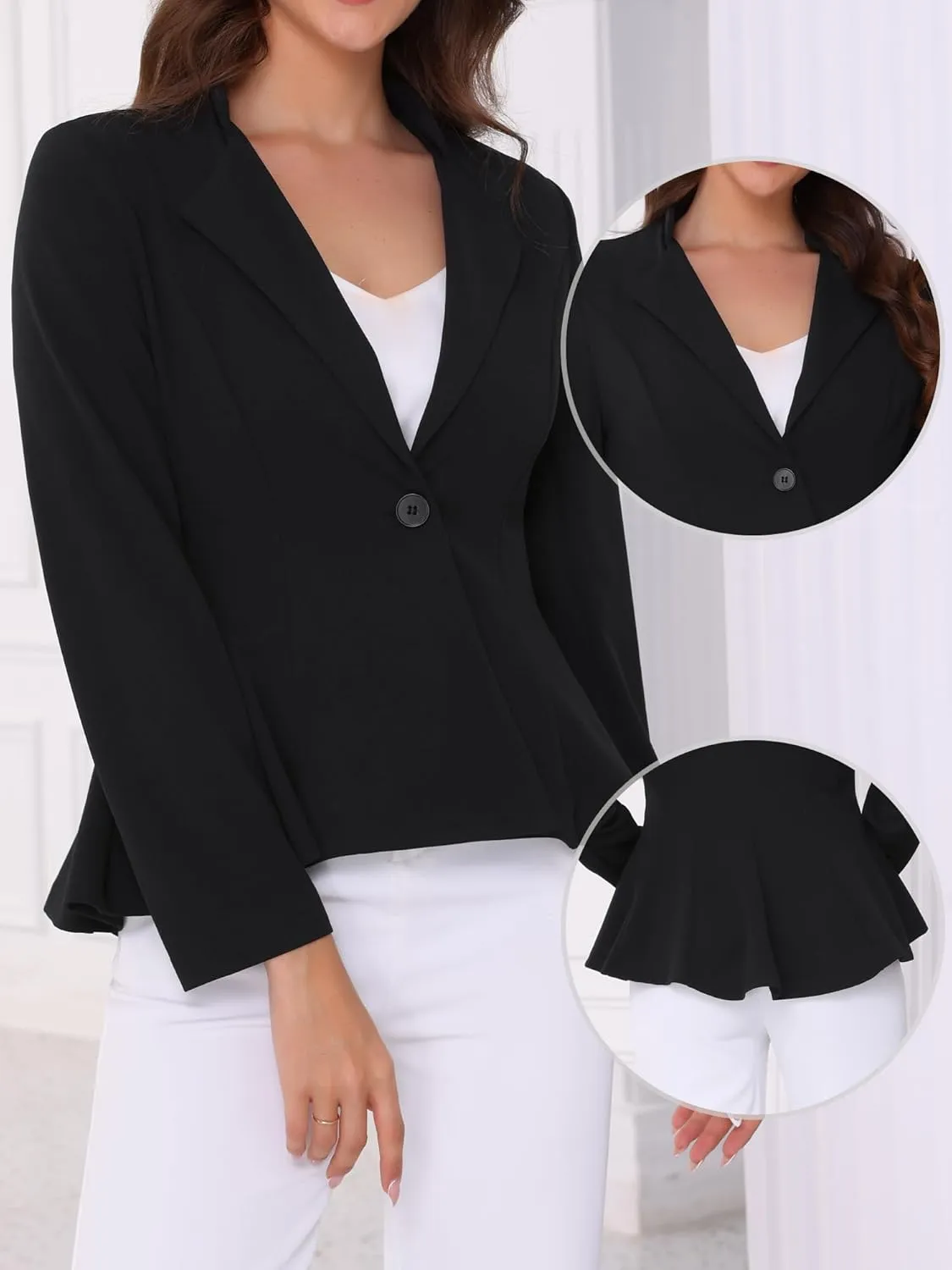 Allegra K Casual Work Office Blazer for Women's 2025 Lapel Collar Single Button Peplum Business Blazers