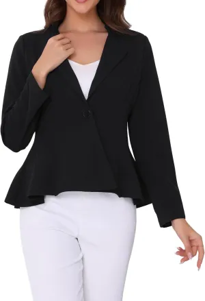 Allegra K Casual Work Office Blazer for Women's 2025 Lapel Collar Single Button Peplum Business Blazers