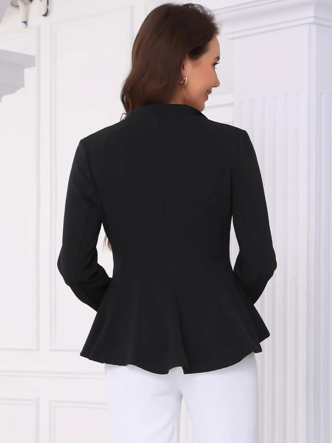 Allegra K Casual Work Office Blazer for Women's 2025 Lapel Collar Single Button Peplum Business Blazers