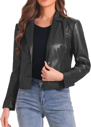 Allegra K Faux Leather Jacket for Women's Motorcycle Moto Biker Coat Casual Cropped PU Leather Jackets