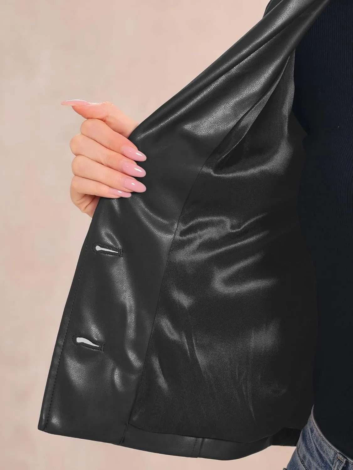 Allegra K Faux Leather Jacket for Women's Motorcycle Moto Biker Coat Casual Cropped PU Leather Jackets