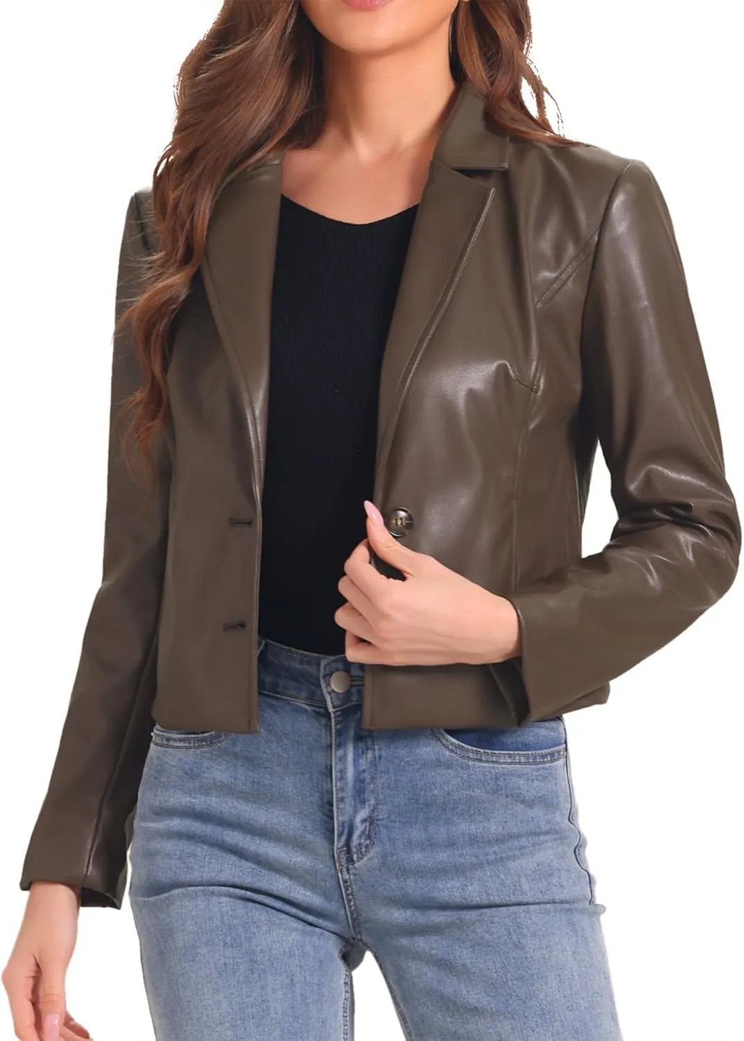 Allegra K Faux Leather Jacket for Women's Motorcycle Moto Biker Coat Casual Cropped PU Leather Jackets
