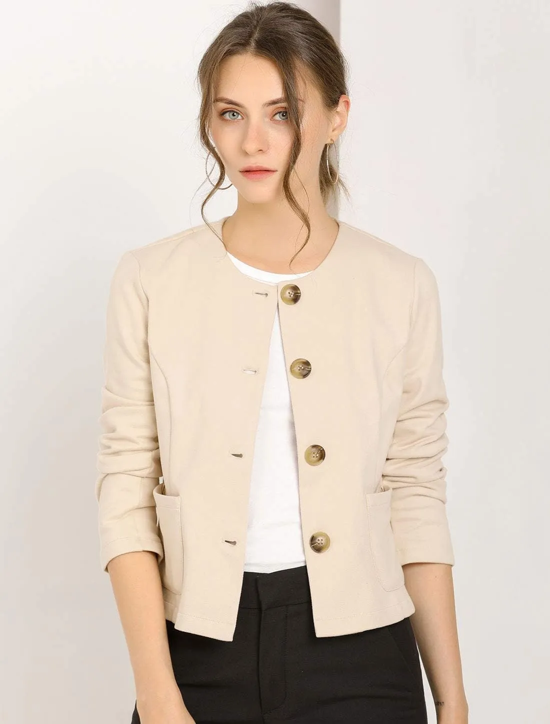 Allegra K Women's Blazers Casual Jackets Long Sleeve Button Down Cropped Blazer Work Office Business Jacket