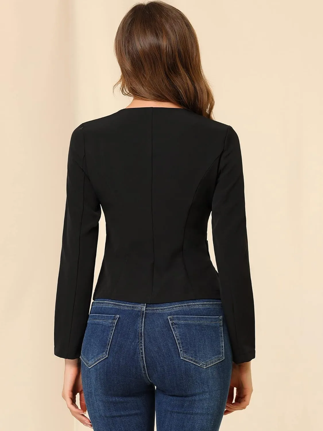 Allegra K Women's Blazers Casual Jackets Long Sleeve Button Down Cropped Blazer Work Office Business Jacket