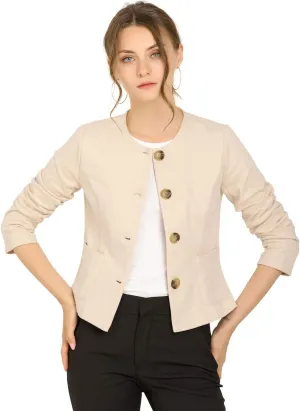Allegra K Women's Blazers Casual Jackets Long Sleeve Button Down Cropped Blazer Work Office Business Jacket