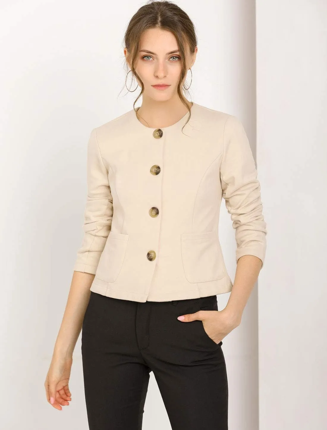 Allegra K Women's Blazers Casual Jackets Long Sleeve Button Down Cropped Blazer Work Office Business Jacket