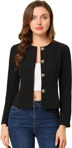 Allegra K Women's Blazers Casual Jackets Long Sleeve Button Down Cropped Blazer Work Office Business Jacket
